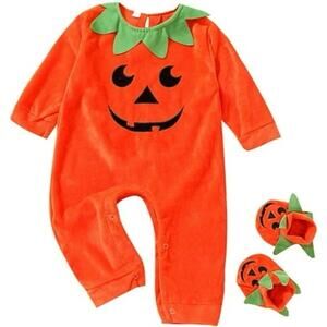Maxcozy Baby 0-3 months Halloween Pumpkin Costume Long Sleeve Romper Jumpsuit